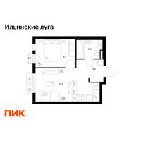 Планировка однокомнатной(квартира) площадью 34.1 квадратных метров в “ЖК Ильинские луга”