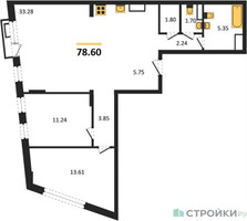 Планировка двухкомнатной(квартира) площадью 78.6 квадратных метров в “ЖК Эльйон”