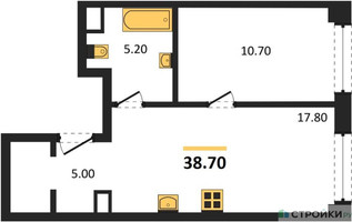 Планировка однокомнатной(квартира) площадью 38.7 квадратных метров в “ЖК Voice Towers (Войс Тауэрс)”