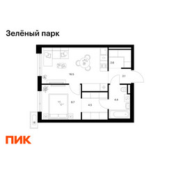 Планировка однокомнатной(квартира) площадью 38.8 квадратных метров в ЖК “ЖК Зеленый парк”