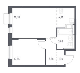 Планировка однокомнатной(квартира) площадью 40.38 квадратных метров в ЖК “ЖК Пятницкие луга”