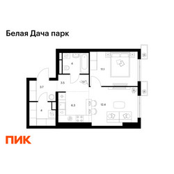 Планировка однокомнатной(квартира) площадью 45 квадратных метров в ЖК “ЖК Белая Дача парк”