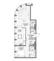 Планировка двухкомнатной(апартаменты) площадью 76.3 квадратных метров в “ЖК Sky View (Скай Вью)”