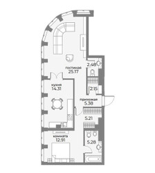 Планировка двухкомнатной(апартаменты) площадью 76.3 квадратных метров в ЖК “ЖК Sky View (Скай Вью)”