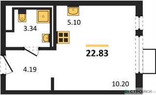 Планировка студии(квартира) площадью 22.83 квадратных метров в “ЖК Горки Парк”