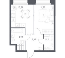 Планировка однокомнатной(апартаменты) площадью 33.74 квадратных метров в “ЖК Апарт-отель Тропарево парк”