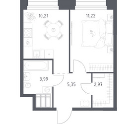 Планировка однокомнатной(апартаменты) площадью 33.74 квадратных метров в ЖК “ЖК Апарт-отель Тропарево парк”