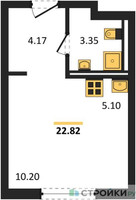 Планировка студии(квартира) площадью 22.82 квадратных метров в “ЖК Мытищи Парк”