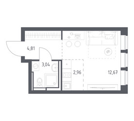 Планировка студии(квартира) площадью 23.48 квадратных метров в ЖК “ЖК Богдановский Лес”