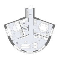 Планировка трехкомнатной(квартира) площадью 63.8 квадратных метров в “ЖК Родина Переделкино”