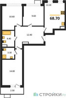 Планировка трехкомнатной(квартира) площадью 68.7 квадратных метров в “ЖК Деснаречье”