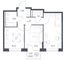 Планировка двухкомнатной(квартира) площадью 48.42 квадратных метров в “ЖК Богдановский Лес”