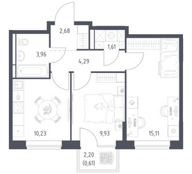 Планировка двухкомнатной(квартира) площадью 48.42 квадратных метров в ЖК “ЖК Богдановский Лес”