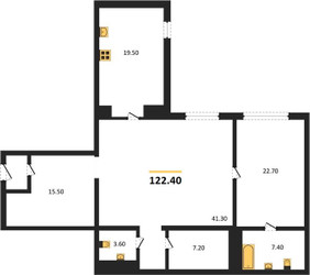 Планировка двухкомнатной(квартира) площадью 122.4 квадратных метров в ЖК “ЖК Вавилово”