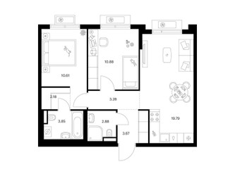 Планировка двухкомнатной(квартира) площадью 57.14 квадратных метров в ЖК “ЖК Ильинские луга”