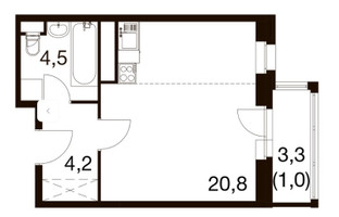 Планировка студии(квартира) площадью 30.4 квадратных метров в “ЖК Идеал”