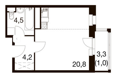 Планировка студии(квартира) площадью 30.4 квадратных метров в ЖК “ЖК Идеал”
