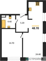 Планировка однокомнатной(квартира) площадью 48.7 квадратных метров в “ЖК СТОУН Райз”