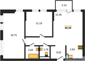 Планировка двухкомнатной(квартира) площадью 60.29 квадратных метров в “ЖК Остафьево”