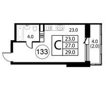 Планировка студии(квартира) площадью 29 квадратных метров в “ЖК Космос”