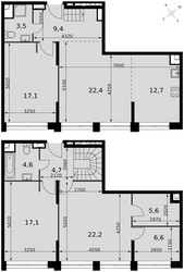 Планировка 4+ комнатной(квартира) площадью 125.9 квадратных метров в ЖК “ЖК Сидней Сити”