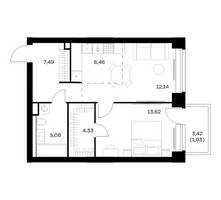 Планировка однокомнатной(квартира) площадью 50.15 квадратных метров в “ЖК НОВА”