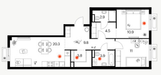 Планировка двухкомнатной(квартира) площадью 67.4 квадратных метров в “ЖК Саларьево парк”