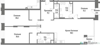 Планировка трехкомнатной(квартира) площадью 151.9 квадратных метров в “ЖК Ренессанс”
