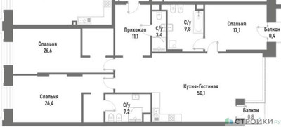 Планировка трехкомнатной(квартира) площадью 151.9 квадратных метров в ЖК “ЖК Ренессанс”