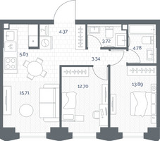 Планировка двухкомнатной(квартира) площадью 64.34 квадратных метров в “ЖК TATE (Тэйт)”