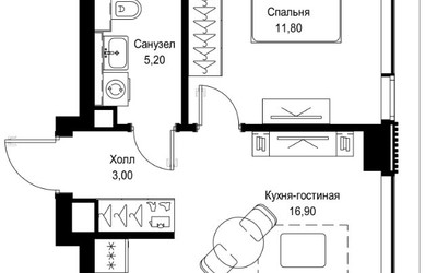 Планировка однокомнатной(квартира) площадью 36.9 квадратных метров в ЖК “ЖК Cityzen (Ситизен)”