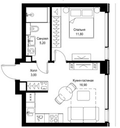 Планировка однокомнатной(квартира) площадью 36.9 квадратных метров в ЖК “ЖК Cityzen (Ситизен)”