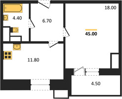 Планировка однокомнатной(квартира) площадью 45 квадратных метров в “ЖК Парк Легенд 2”