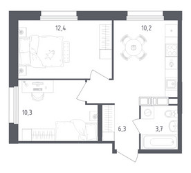 Планировка двухкомнатной(квартира) площадью 42.9 квадратных метров в ЖК “ЖК Ольховый Квартал”