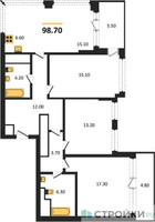 Планировка трехкомнатной(квартира) площадью 99.6 квадратных метров в “ЖК VERY на Миклухо-Маклая (Вери на Миклухо-Маклая)”