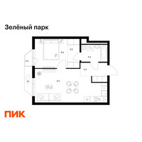 Планировка однокомнатной(квартира) площадью 43.1 квадратных метров в “ЖК Зеленый парк”