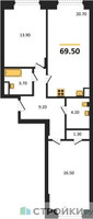 Планировка двухкомнатной(квартира) площадью 69.5 квадратных метров в “ЖК Обручева 30”