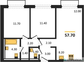 Планировка двухкомнатной(квартира) площадью 57.7 квадратных метров в “ЖК Равновесие”