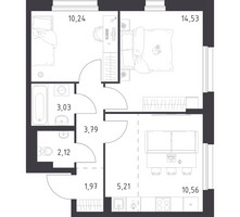 Планировка двухкомнатной(квартира) площадью 51.45 квадратных метров в “ЖК Новое Внуково”