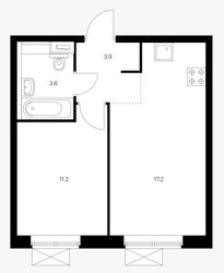Планировка однокомнатной(квартира) площадью 35.9 квадратных метров в ЖК “ЖК Римского-Корсакова 11”