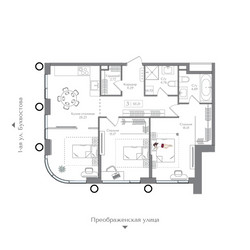 Планировка двухкомнатной(квартира) площадью 85.21 квадратных метров в ЖК “ЖК Преображенская Площадь”