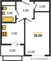 Планировка однокомнатной(квартира) площадью 36 квадратных метров в “ЖК Римский”