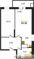 Планировка однокомнатной(квартира) площадью 55.32 квадратных метров в ЖК “ЖК Егорово Парк”