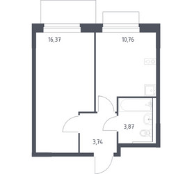 Планировка однокомнатной(квартира) площадью 34.74 квадратных метров в ЖК “ЖК Новое Внуково”