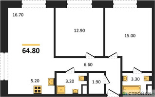 Планировка двухкомнатной(квартира) площадью 64.8 квадратных метров в “Жилые кварталы Белый Град”