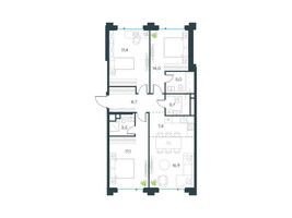 Планировка 4+ комнатной(квартира) площадью 93.7 квадратных метров в “ЖК Level Бауманская”