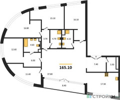 Планировка 4+ комнатной(квартира) площадью 165.1 квадратных метров в “ЖК Остров”