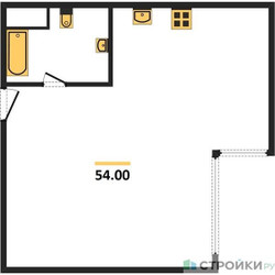 Планировка однокомнатной(апартаменты) площадью 54 квадратных метров в ЖК “ЖК Nametkin Tower (Наметкин Тауэр)”