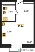 Планировка студии(квартира) площадью 25.74 квадратных метров в “ЖК Квартал Строгино”