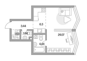 Планировка студии(квартира) площадью 41.82 квадратных метров в “ЖК MYPRIORITY Mnevniki (Май Приорити Мневники)”